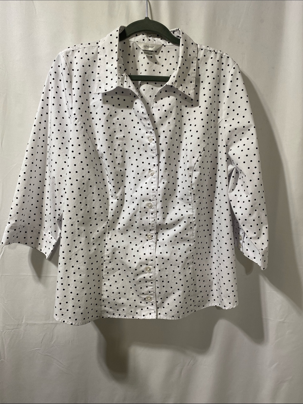 Cj Banks White Blouse With Black Polka Dots